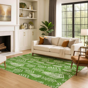 HomeRoots 8' X 10' Green And Ivory Floral Washable Area Rug - Durable, Stain-Resistant & UV Protected Elegance 701760