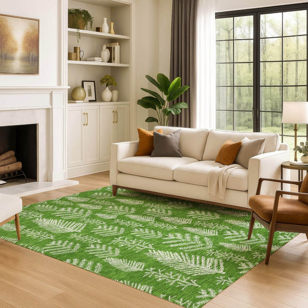 HomeRoots 8' X 10' Green And Ivory Floral Washable Area Rug - Durable, Stain-Resistant & UV Protected Elegance 701760