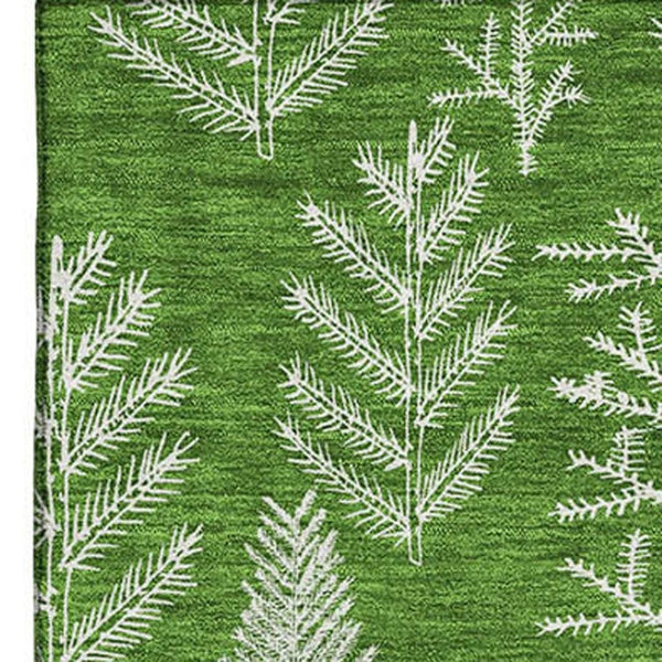 HomeRoots 8' X 10' Green And Ivory Floral Washable Area Rug - Durable, Stain-Resistant & UV Protected Elegance 701760