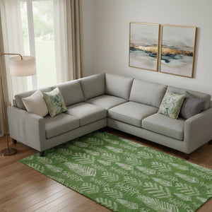 HomeRoots 9' X 12' Floral Area Rug - Washable, UV-Resistant, Non-Slip Green & Ivory Design for Homes & Patios 701761