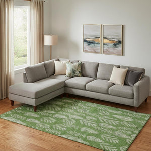 HomeRoots 10' Green & Ivory Floral Washable Area Rug - UV Protected, Stain Resistant, Perfect for Busy Homes! 701762