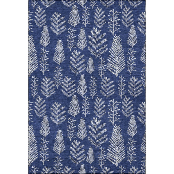HomeRoots 5' X 8' Navy Blue Ivory Floral Washable Area Rug - Stain-Resistant, UV-Protected, Durable Design! 701764