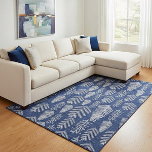 HomeRoots 8' X 10' Navy Blue & Ivory Floral Area Rug - Stylish, Washable, UV-Protected for Modern Homes 701766
