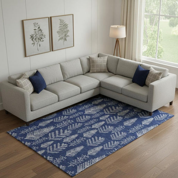 HomeRoots 10' Navy Blue & Ivory Floral Area Rug - Washable, UV Protected, Stain Resistant for High-Traffic Areas 701768