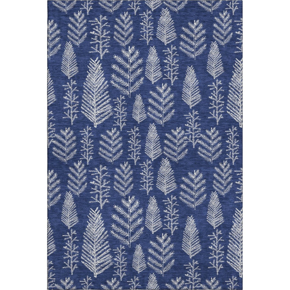 HomeRoots 10' Navy Blue & Ivory Floral Area Rug - Washable, UV Protected, Stain Resistant for High-Traffic Areas 701768