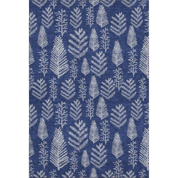 HomeRoots 10' Navy Blue & Ivory Floral Area Rug - Washable, UV Protected, Stain Resistant for High-Traffic Areas 701768