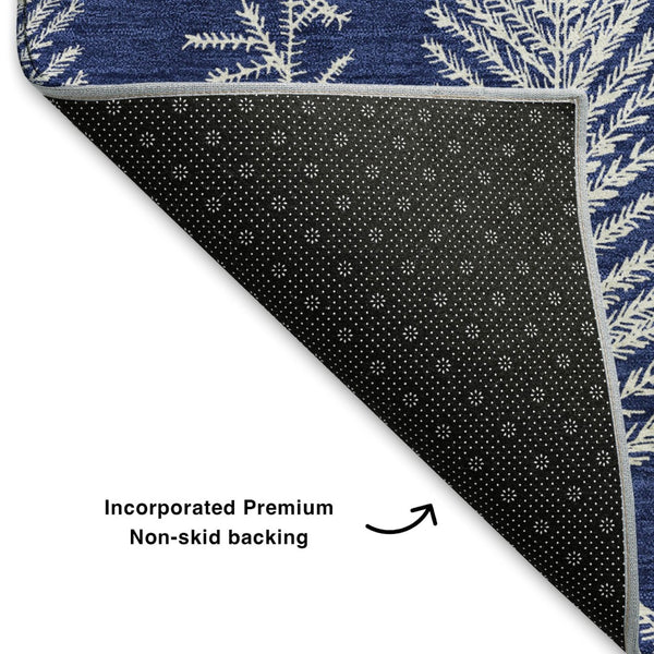 HomeRoots 10' Navy Blue & Ivory Floral Area Rug - Washable, UV Protected, Stain Resistant for High-Traffic Areas 701768