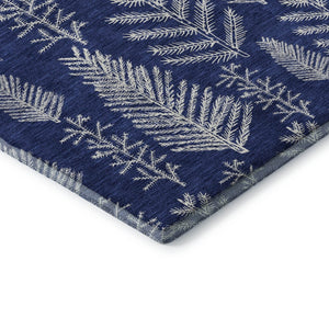 HomeRoots 10' Navy Blue & Ivory Floral Area Rug - Washable, UV Protected, Stain Resistant for High-Traffic Areas 701768