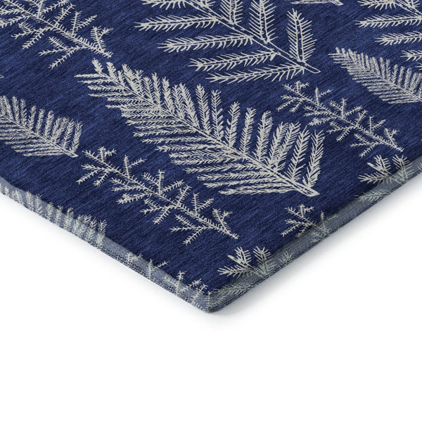 HomeRoots 10' Navy Blue & Ivory Floral Area Rug - Washable, UV Protected, Stain Resistant for High-Traffic Areas 701768