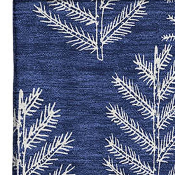 HomeRoots 10' Navy Blue & Ivory Floral Area Rug - Washable, UV Protected, Stain Resistant for High-Traffic Areas 701768