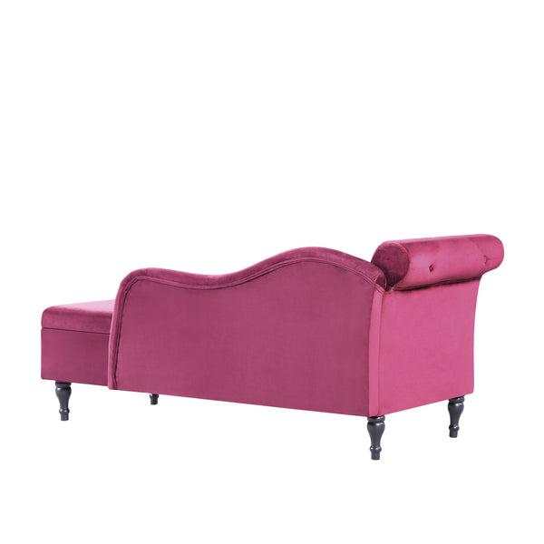 English Elm Aijia 60" Velvet Chaise Lounge With Hidden Storage, Button Tufting & Stylish Nailhead Trim In Burgundy W1117P285945