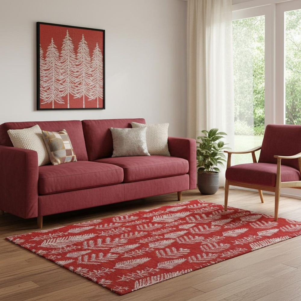 HomeRoots 5' X 8' Red And Ivory Floral Area Rug - Washable, UV Protected, Stain Resistant, Non-Slip Design 701770