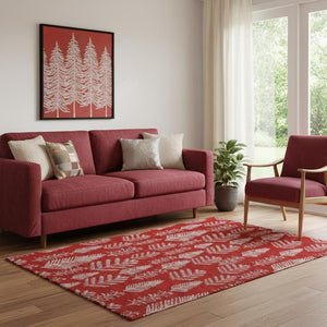 HomeRoots 5' X 8' Red And Ivory Floral Area Rug - Washable, UV Protected, Stain Resistant, Non-Slip Design 701770
