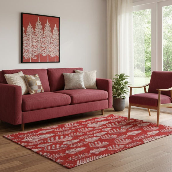 HomeRoots 5' X 8' Red And Ivory Floral Area Rug - Washable, UV Protected, Stain Resistant, Non-Slip Design 701770