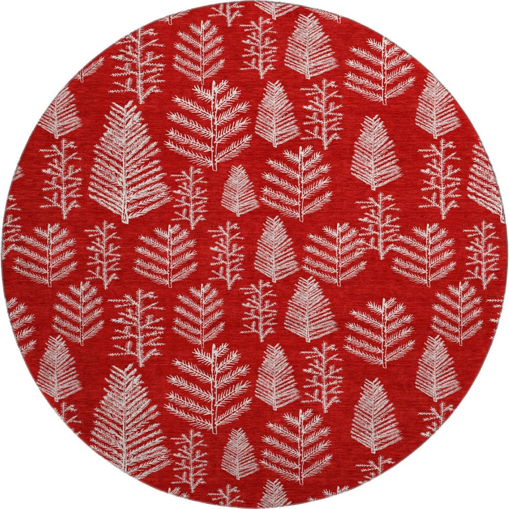 HomeRoots 8' Red And Ivory Floral Washable Round Rug - UV Protected, Stain Resistant, Non-Slip for High Traffic Areas 701771