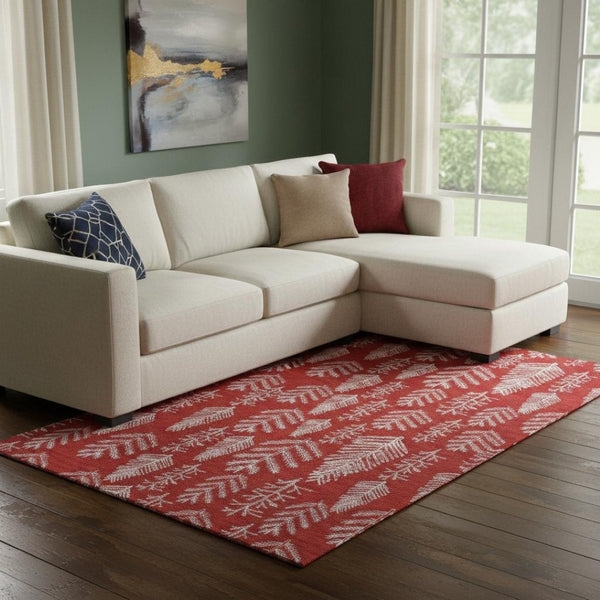 HomeRoots 8' X 10' Red And Ivory Floral Area Rug – Washable, Stain Resistant, UV Protected for High Traffic Spaces 701772