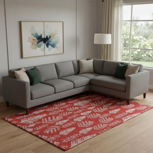 HomeRoots 9' X 12' Red And Ivory Floral Area Rug - Washable, UV Protected, Durable, Perfect for High-Traffic Spaces 701773