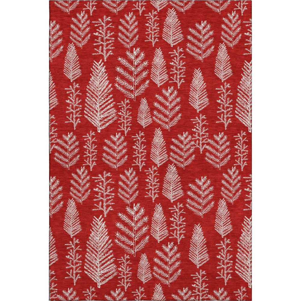 HomeRoots 9' X 12' Red And Ivory Floral Area Rug - Washable, UV Protected, Durable, Perfect for High-Traffic Spaces 701773