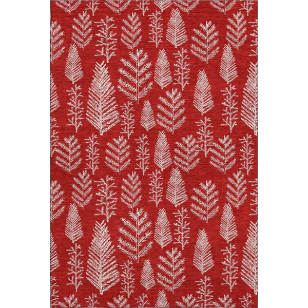 HomeRoots 9' X 12' Red And Ivory Floral Area Rug - Washable, UV Protected, Durable, Perfect for High-Traffic Spaces 701773