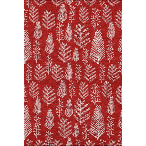 HomeRoots 9' X 12' Red And Ivory Floral Area Rug - Washable, UV Protected, Durable, Perfect for High-Traffic Spaces 701773