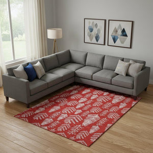 HomeRoots 10' X 14' Red And Ivory Floral Area Rug - Washable, UV Protected, Perfect for Active Homes & Kids! 701774