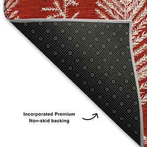 HomeRoots 10' X 14' Red And Ivory Floral Area Rug - Washable, UV Protected, Perfect for Active Homes & Kids! 701774