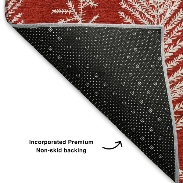 HomeRoots 10' X 14' Red And Ivory Floral Area Rug - Washable, UV Protected, Perfect for Active Homes & Kids! 701774