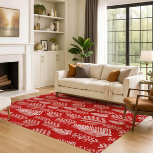 HomeRoots 10' X 14' Red And Ivory Floral Area Rug - Washable, UV Protected, Perfect for Active Homes & Kids! 701774