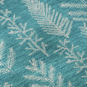 HomeRoots 8' Teal and Ivory Floral Round Rug – Washable, UV Protected, Stain Resistant, Perfect for Busy Homes! 701777