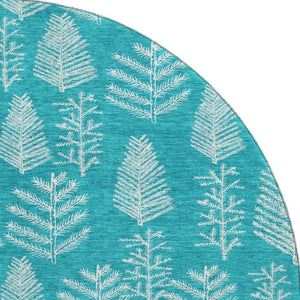 HomeRoots 8' Teal and Ivory Floral Round Rug – Washable, UV Protected, Stain Resistant, Perfect for Busy Homes! 701777