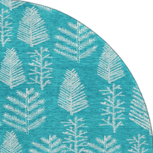 HomeRoots 8' Teal and Ivory Floral Round Rug – Washable, UV Protected, Stain Resistant, Perfect for Busy Homes! 701777