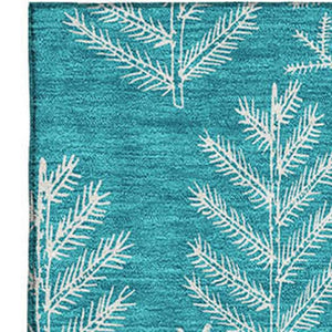 HomeRoots 8' X 10' Teal and Ivory Floral Area Rug - Washable, UV Protected, Stain Resistant for Family Spaces 701778