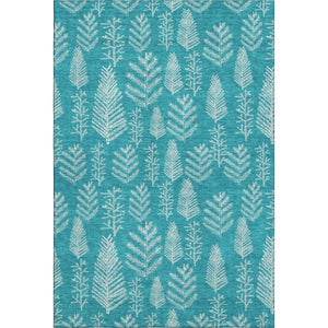 HomeRoots 9' X 12' Teal Floral Area Rug - Washable, UV-Protected, Stain-Resistant for High-Traffic Spaces 701779
