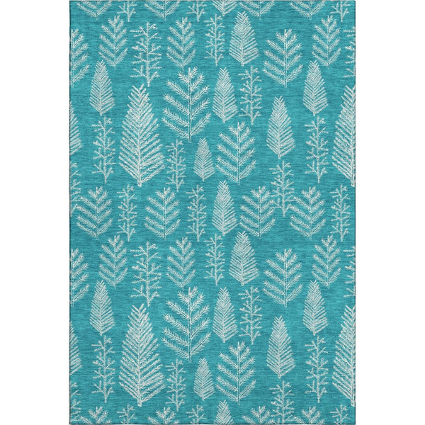 HomeRoots 9' X 12' Teal Floral Area Rug - Washable, UV-Protected, Stain-Resistant for High-Traffic Spaces 701779