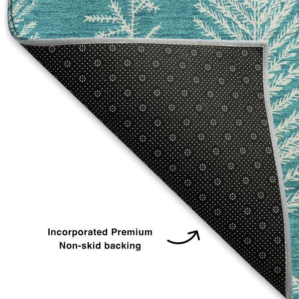 HomeRoots 9' X 12' Teal Floral Area Rug - Washable, UV-Protected, Stain-Resistant for High-Traffic Spaces 701779