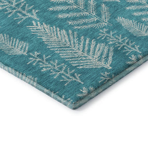 HomeRoots 9' X 12' Teal Floral Area Rug - Washable, UV-Protected, Stain-Resistant for High-Traffic Spaces 701779