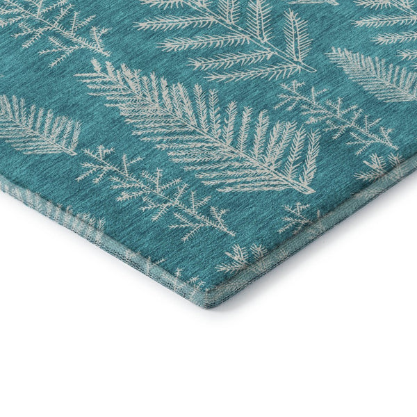 HomeRoots 9' X 12' Teal Floral Area Rug - Washable, UV-Protected, Stain-Resistant for High-Traffic Spaces 701779