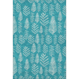 HomeRoots 9' X 12' Teal Floral Area Rug - Washable, UV-Protected, Stain-Resistant for High-Traffic Spaces 701779