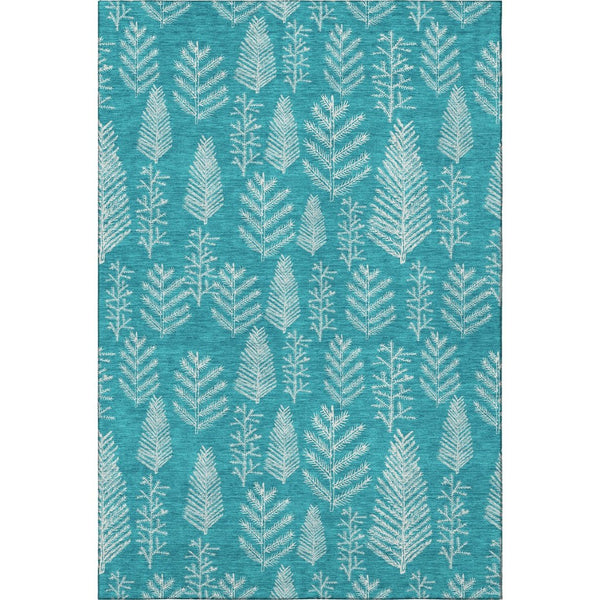 HomeRoots 9' X 12' Teal Floral Area Rug - Washable, UV-Protected, Stain-Resistant for High-Traffic Spaces 701779