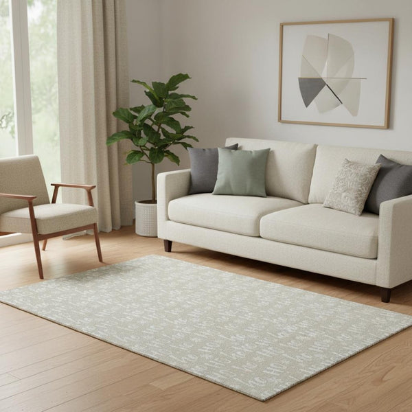 HomeRoots 5' X 8' Beige and Ivory Abstract Geometric Area Rug – Washable, Stain Resistant, UV Protected Design 701782