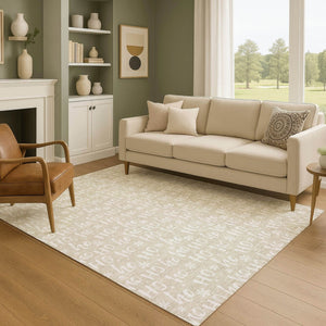 HomeRoots 5' X 8' Beige and Ivory Abstract Geometric Area Rug – Washable, Stain Resistant, UV Protected Design 701782