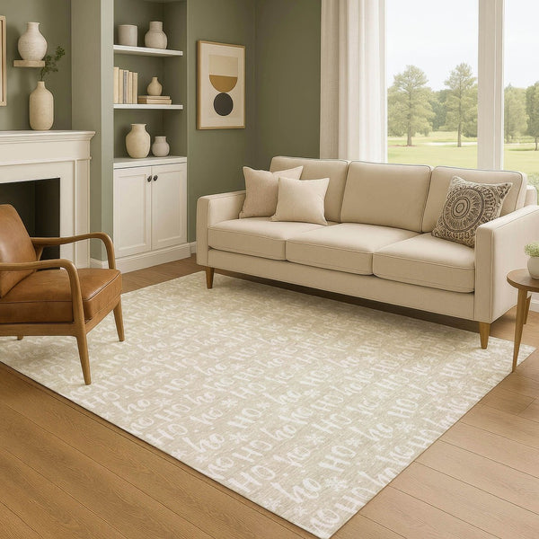 HomeRoots 5' X 8' Beige and Ivory Abstract Geometric Area Rug – Washable, Stain Resistant, UV Protected Design 701782