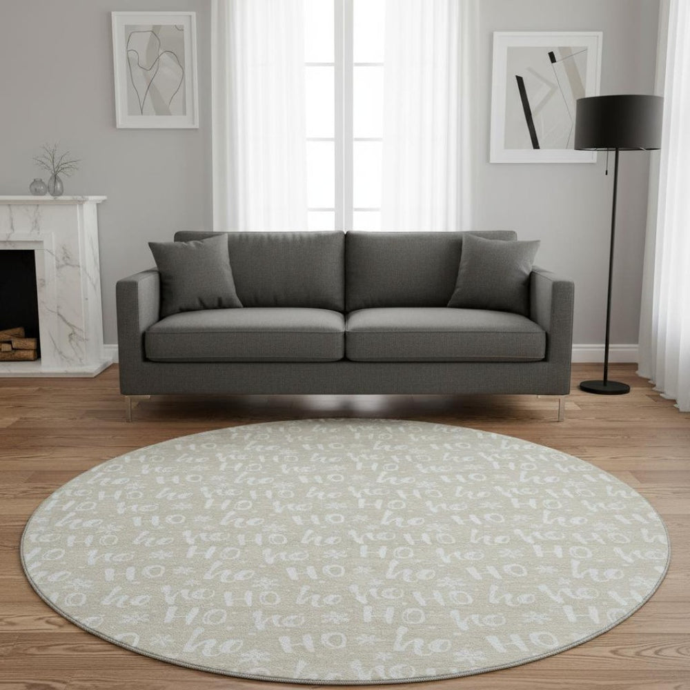 HomeRoots 8' Beige And Ivory Abstract Round Rug - Stylish, Washable, UV-Protected for Modern Living Spaces 701783