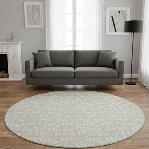 HomeRoots 8' Beige And Ivory Abstract Round Rug - Stylish, Washable, UV-Protected for Modern Living Spaces 701783