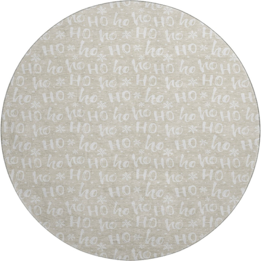 HomeRoots 8' Beige And Ivory Abstract Round Rug - Stylish, Washable, UV-Protected for Modern Living Spaces 701783