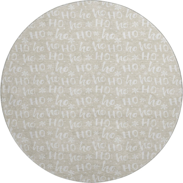 HomeRoots 8' Beige And Ivory Abstract Round Rug - Stylish, Washable, UV-Protected for Modern Living Spaces 701783
