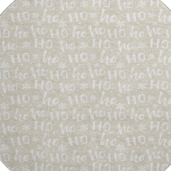 HomeRoots 8' Beige And Ivory Abstract Round Rug - Stylish, Washable, UV-Protected for Modern Living Spaces 701783
