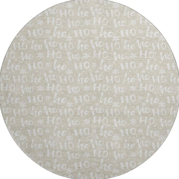 HomeRoots 8' Beige And Ivory Abstract Round Rug - Stylish, Washable, UV-Protected for Modern Living Spaces 701783