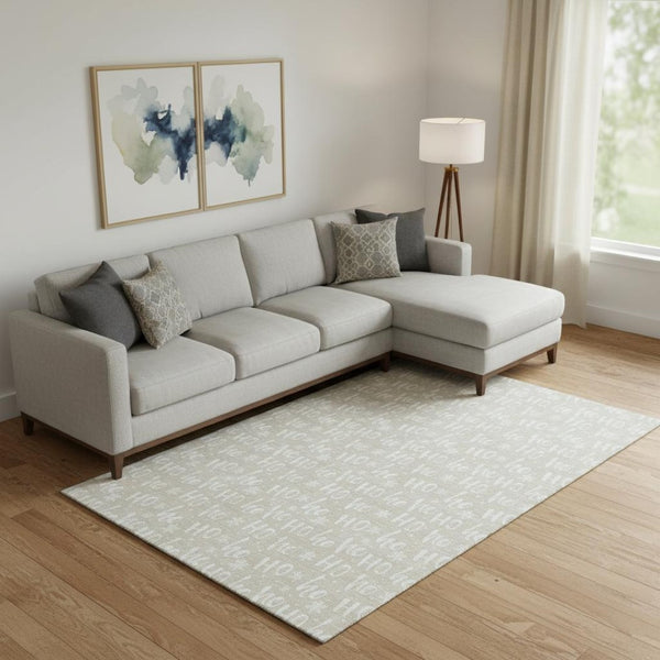 HomeRoots 10' Beige and Ivory Abstract Geometric Area Rug - Washable, UV Protected, Perfect for Families 701786