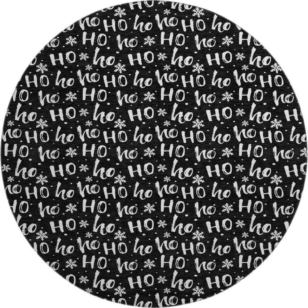HomeRoots 8' Black and Ivory Abstract Geometric Round Rug – Washable, Durable, UV-Protected for Modern Living 701789
